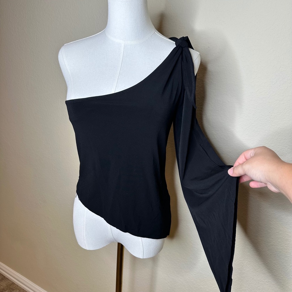 Y2K Charlotte Russe Black One Shoulder Split Sleeve Tie Top Size M NWT 2000s